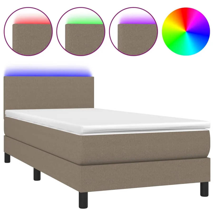Sommier à lattes de lit avec matelas LED Taupe 100x200 cm Tissu - 2