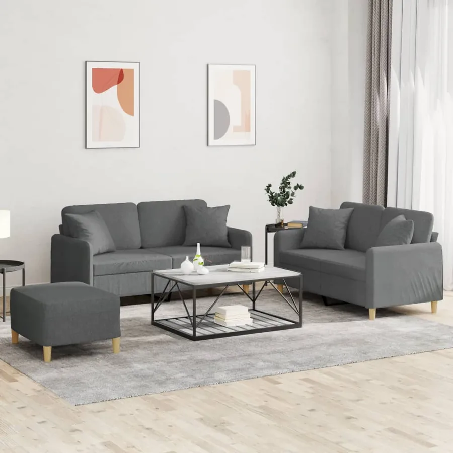 Ensemble de canapés 3 pcs coussins gris foncé tissu