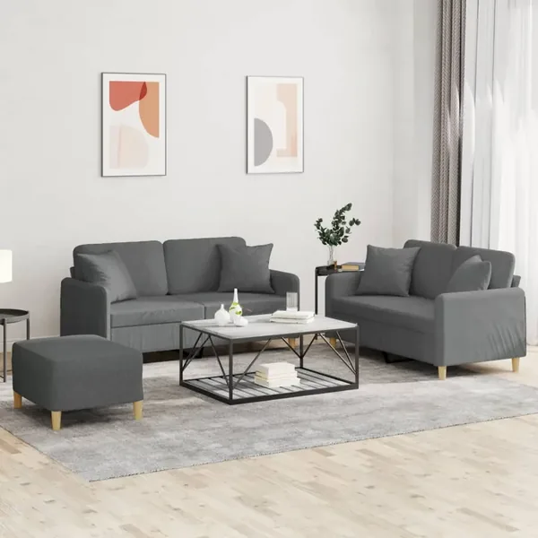 Ensemble de canapés 3 pcs coussins gris foncé tissu