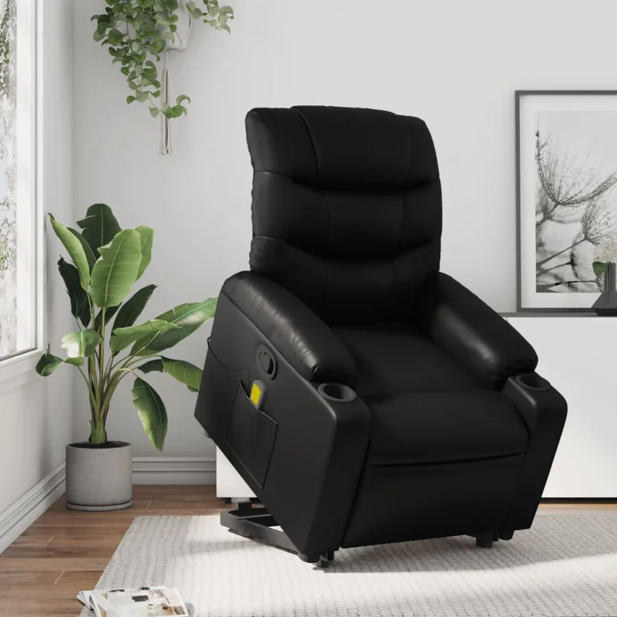 Fauteuil inclinable de massage Noir Similicuir - 16