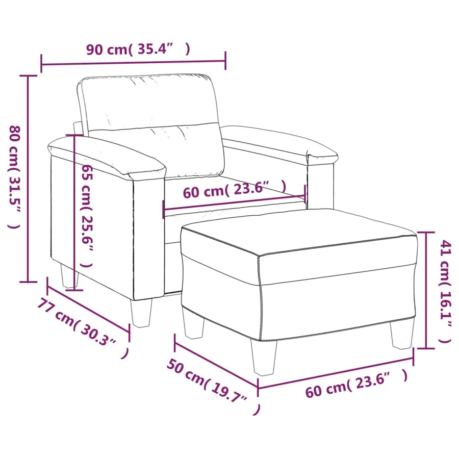 Fauteuil avec repose-pied Rouge bordeaux 60 cm Similicuir - 7