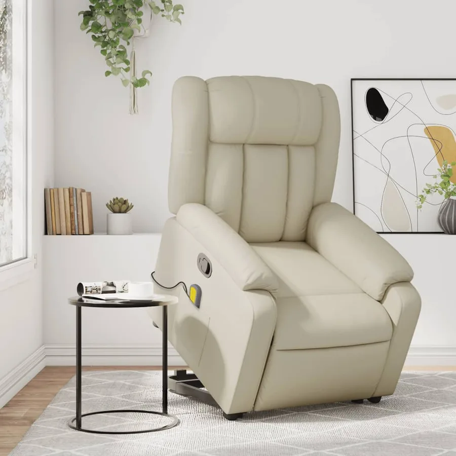 Fauteuil inclinable de massage Crème Similicuir - 16
