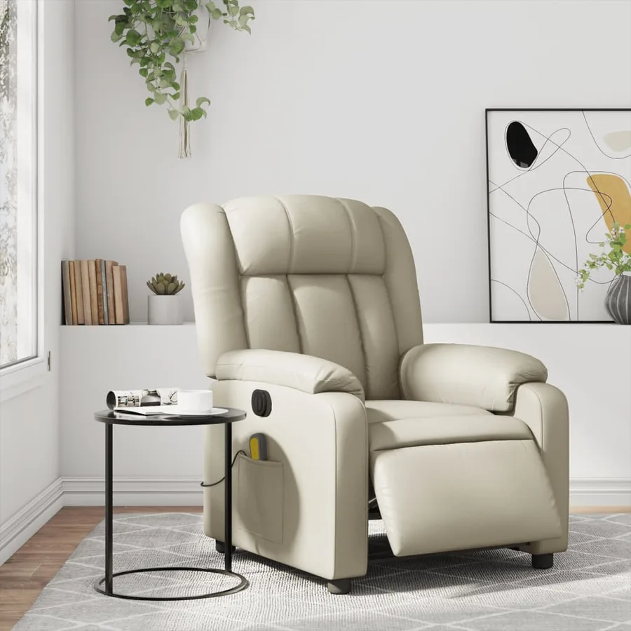 Fauteuil de massage inclinable électrique crème similicuir - 15