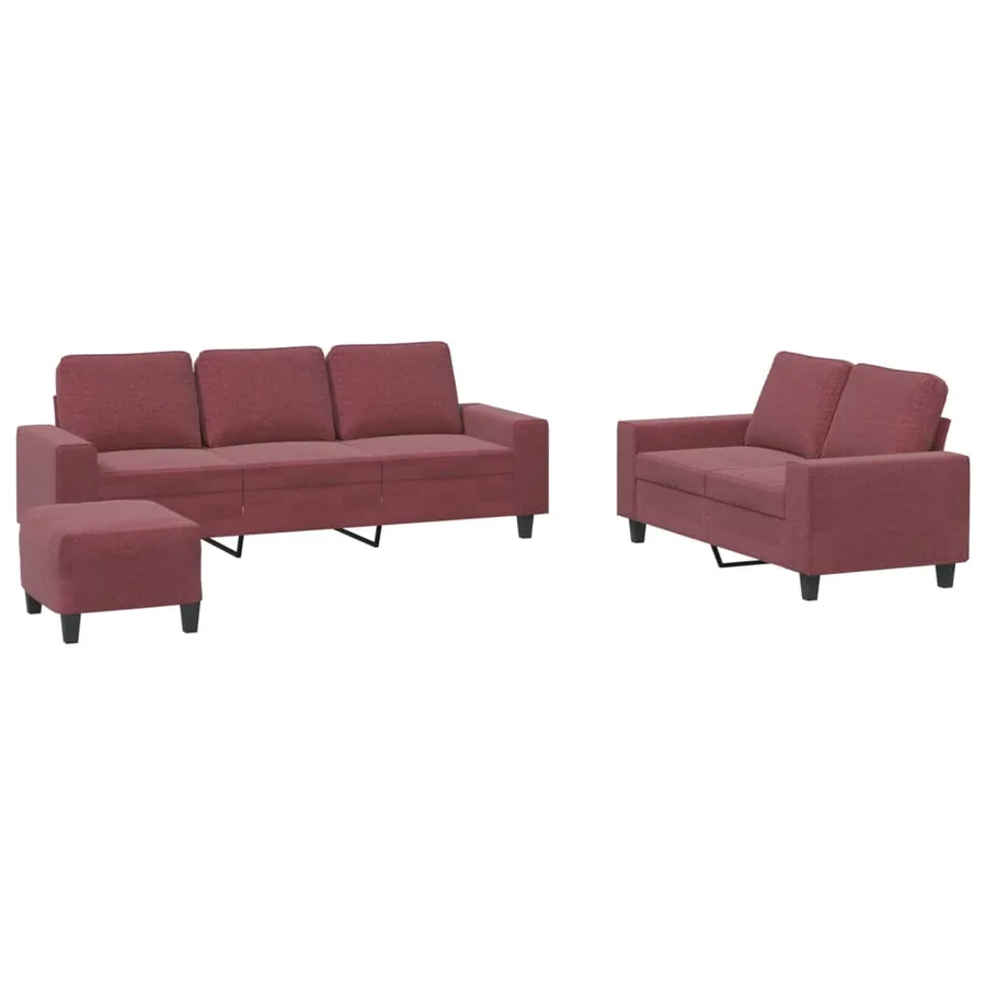 Ensemble de canapés 3 pcs rouge bordeaux tissu - 2