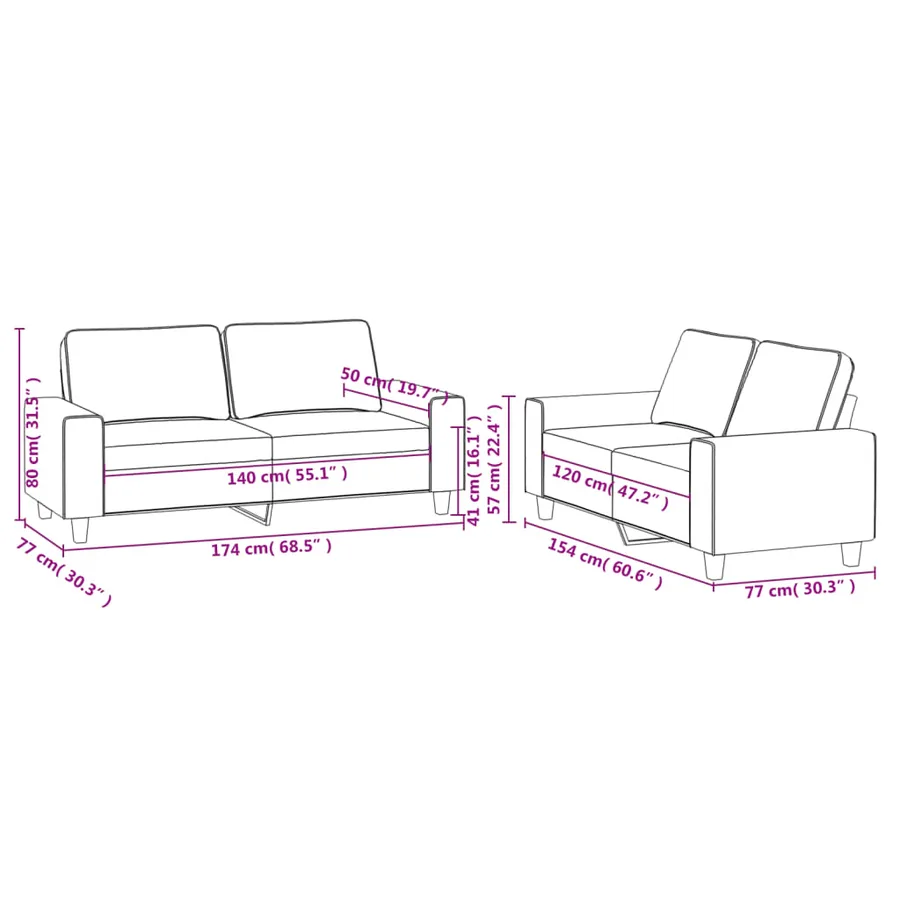 Ensemble de canapés 2 pcs rouge bordeaux tissu - 7
