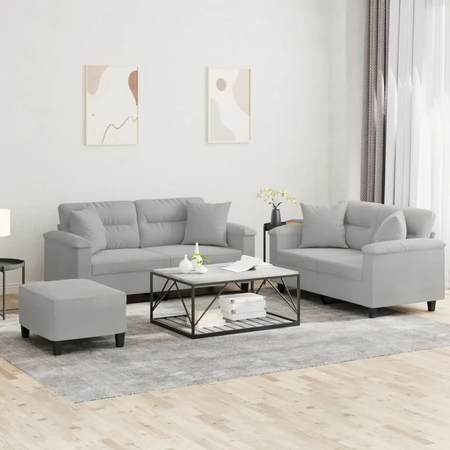 Ensemble de canapés 3 pcs coussins Gris clair Tissu microfibre