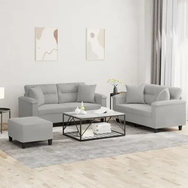 Ensemble de canapés 3 pcs coussins Gris clair Tissu microfibre