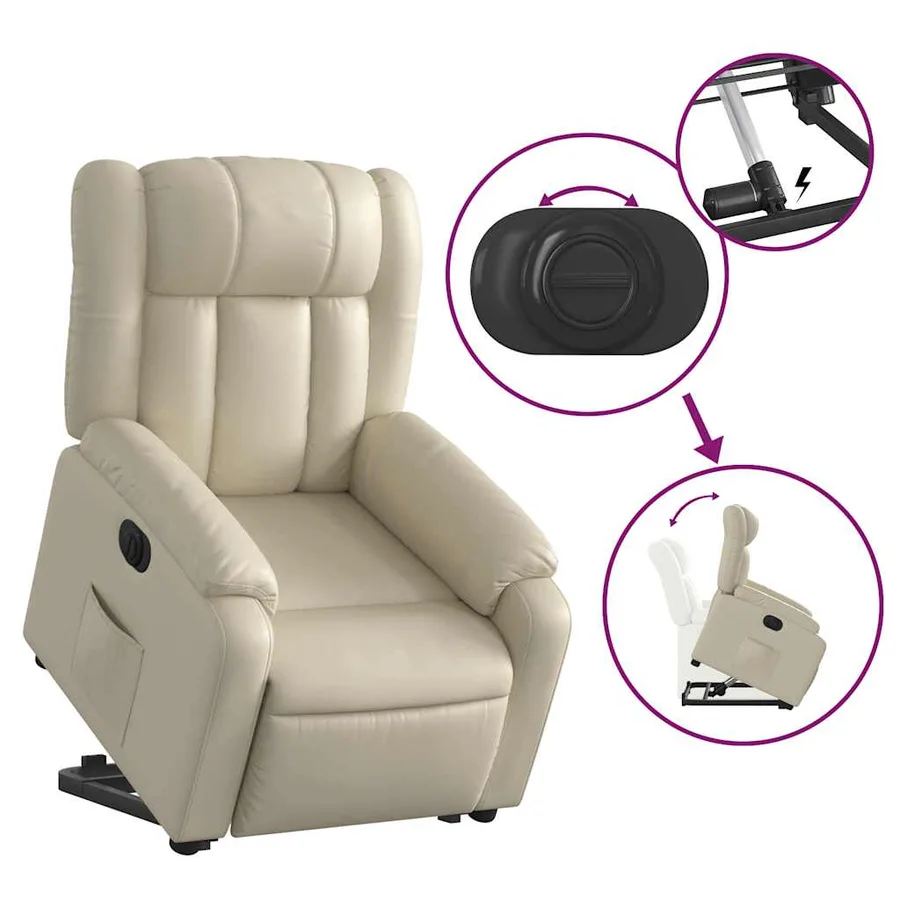 Fauteuil inclinable électrique crème similicuir - 11