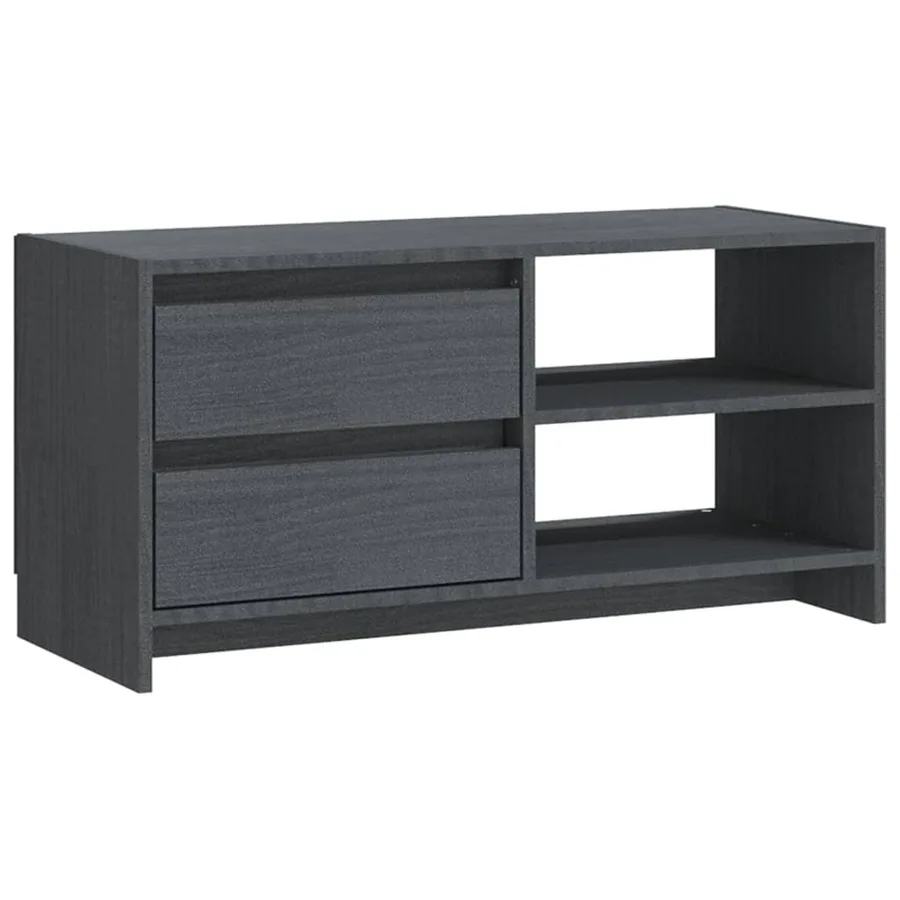 Meuble TV Gris 80x31x39 cm Bois de pin massif - 2