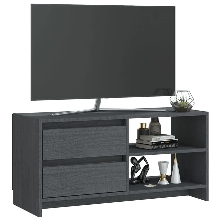 Meuble TV Gris 80x31x39 cm Bois de pin massif - 4
