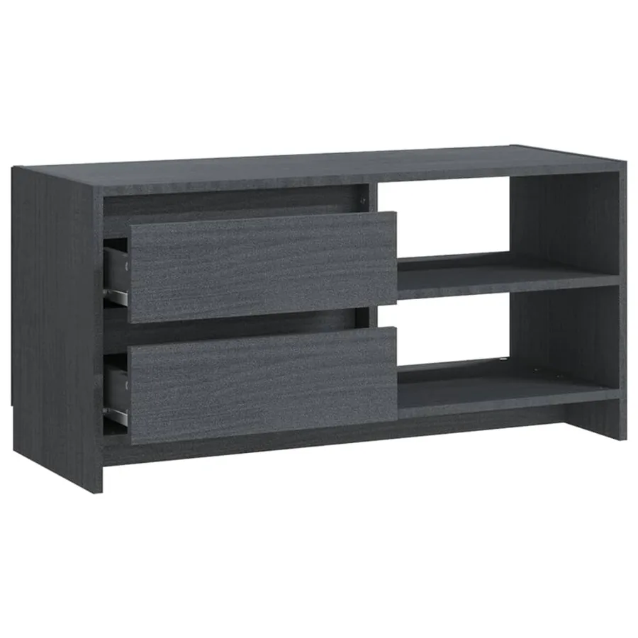 Meuble TV Gris 80x31x39 cm Bois de pin massif - 8
