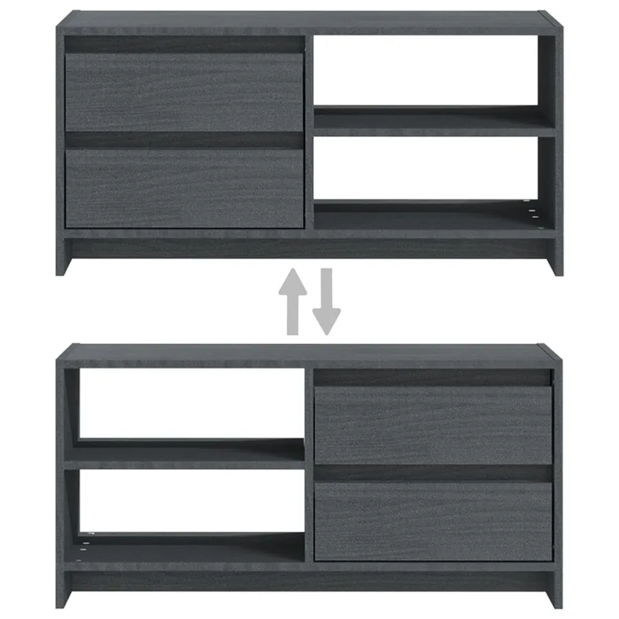 Meuble TV Gris 80x31x39 cm Bois de pin massif - 9