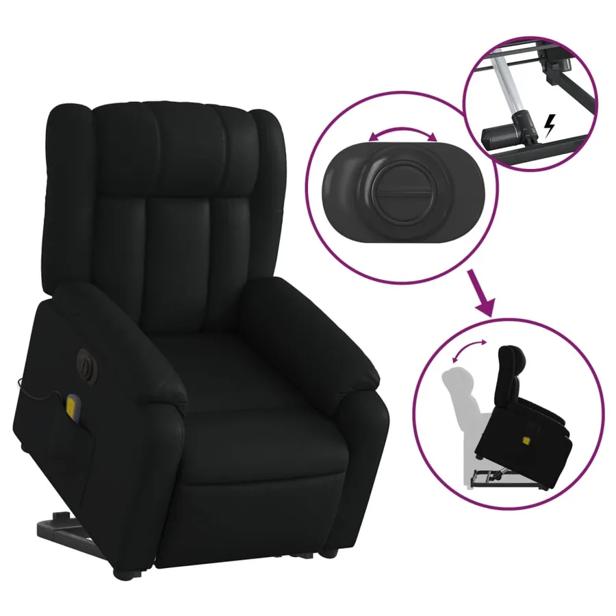 Fauteuil inclinable de massage électrique noir similicuir - 11