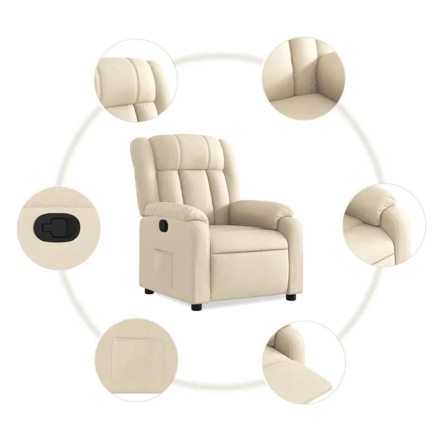 Fauteuil inclinable en tissu crème - 5