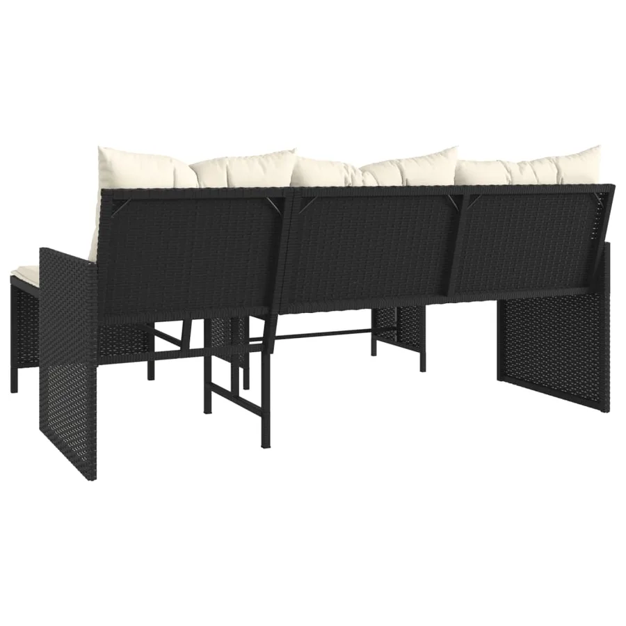 Canapé de jardin avec table et coussins en forme de L noir - 7