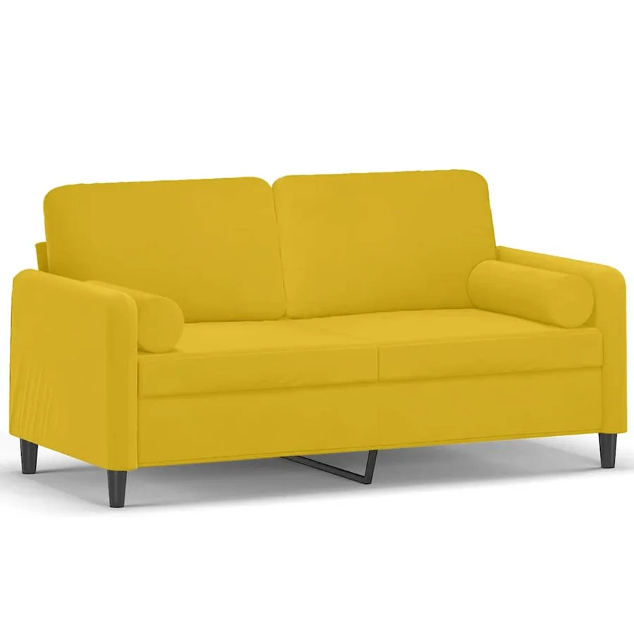 Canapé 2 places avec oreillers décoratifs jaune 140 cm velours - 2