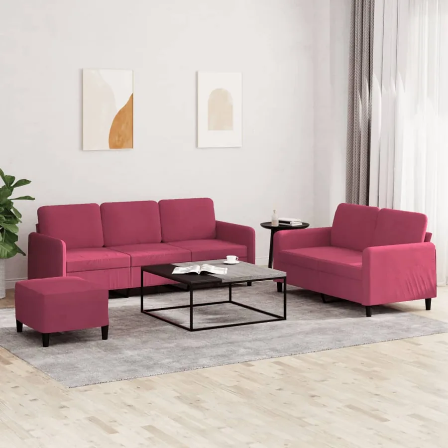 Ensemble de canapés 3 pcs rouge bordeaux velours