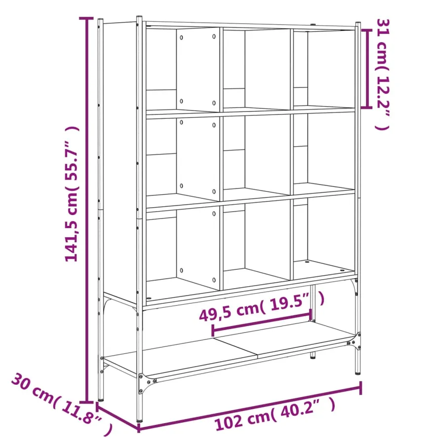 Bibliothèque chêne fumé 102x30x141,5 cm bois d'ingénierie - 10
