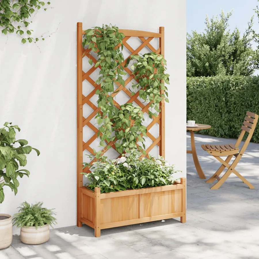 Jardinière avec treillis marron bois massif de sapin - 3