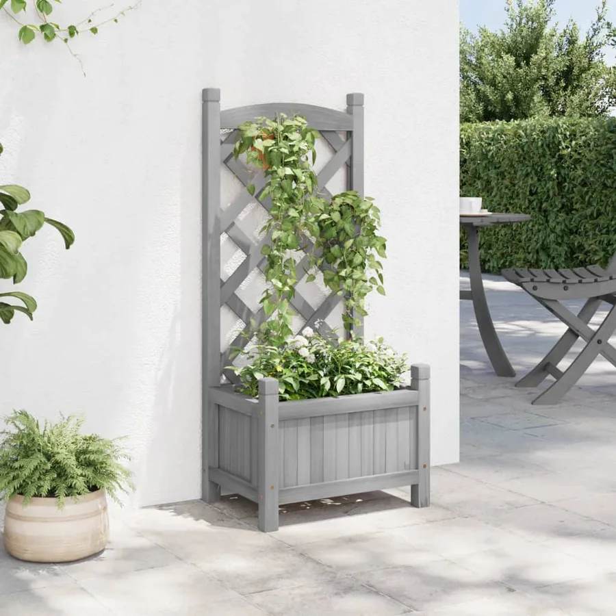 Jardinière avec treillis gris bois massif de sapin - 3
