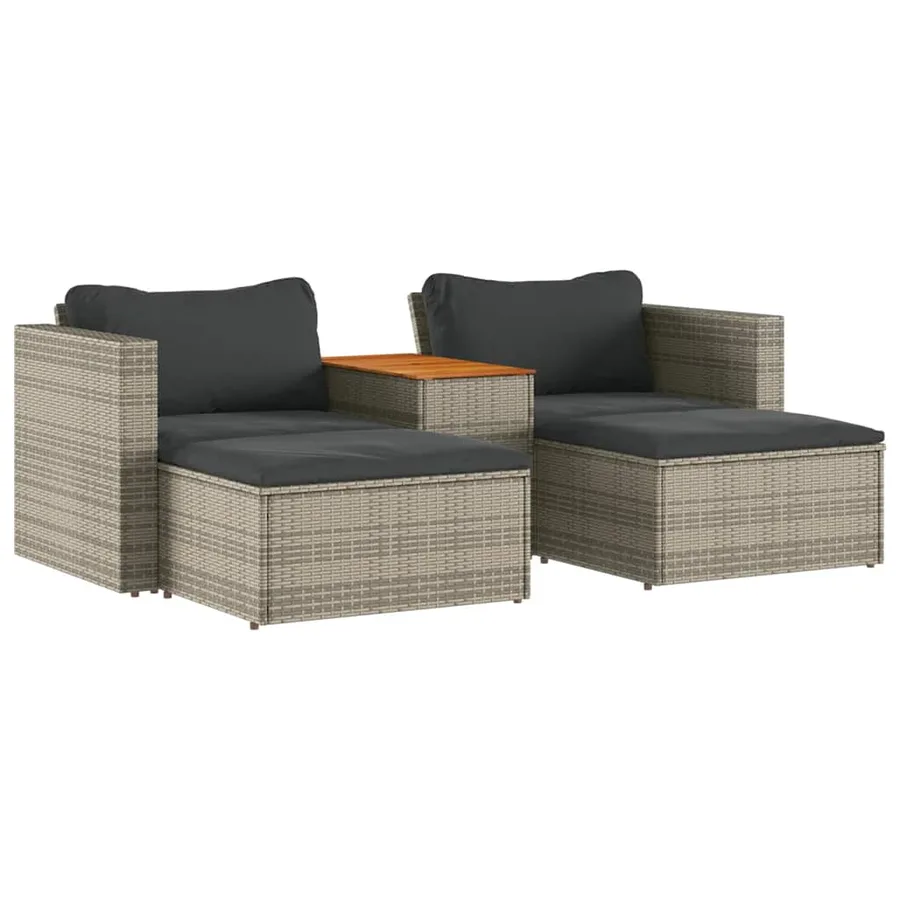 Salon de jardin 5 pcs avec coussins gris résine tressée acacia - 2