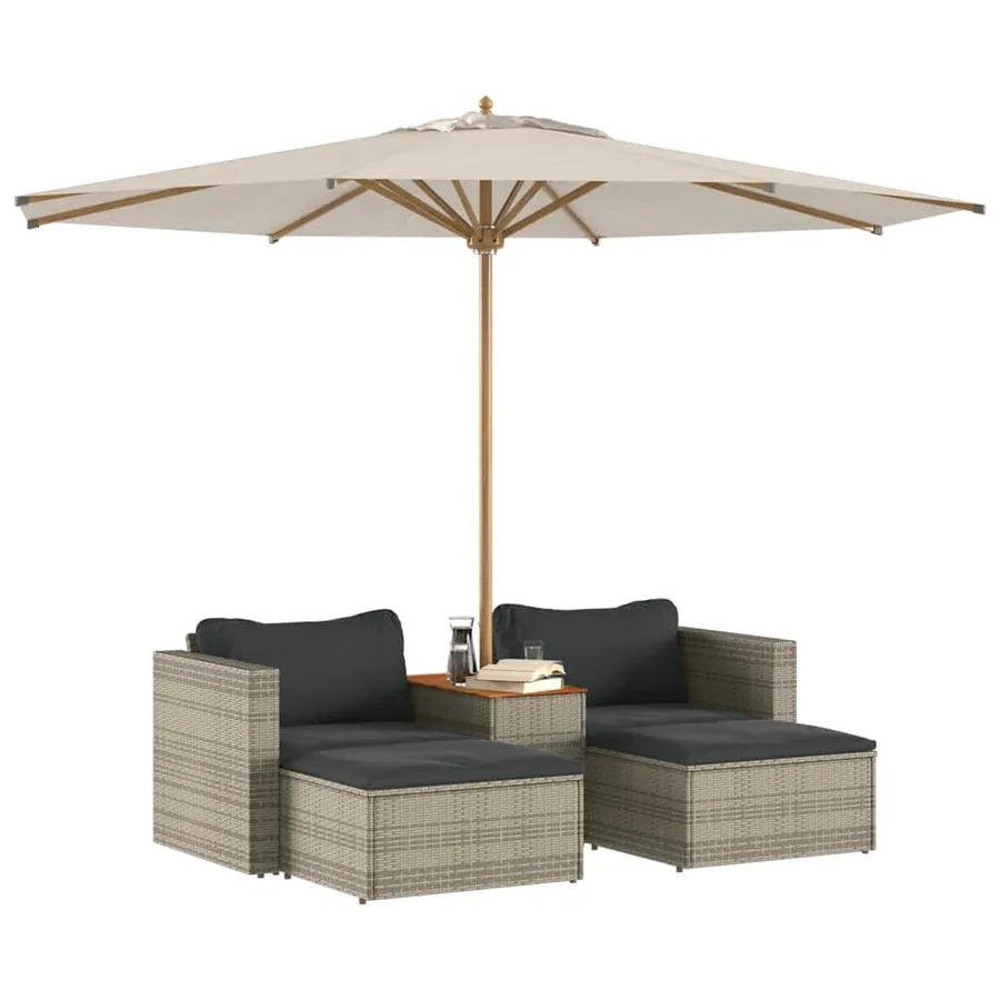 Salon de jardin 5 pcs avec coussins gris résine tressée acacia - 4