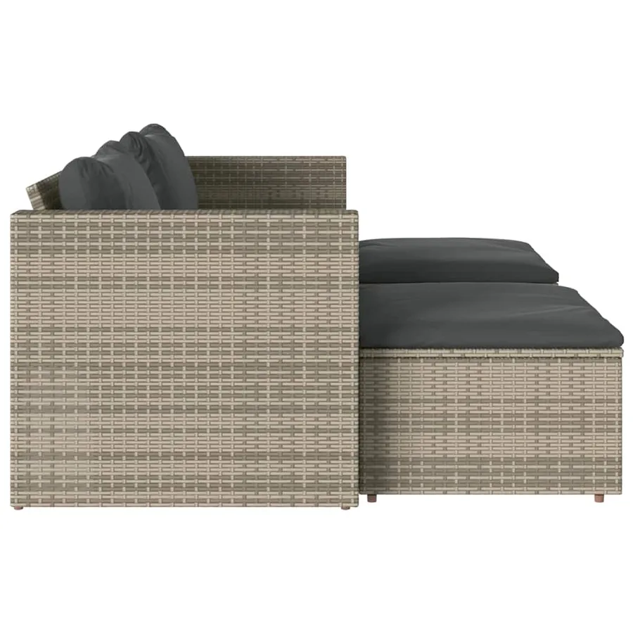 Salon de jardin 5 pcs avec coussins gris résine tressée acacia - 6