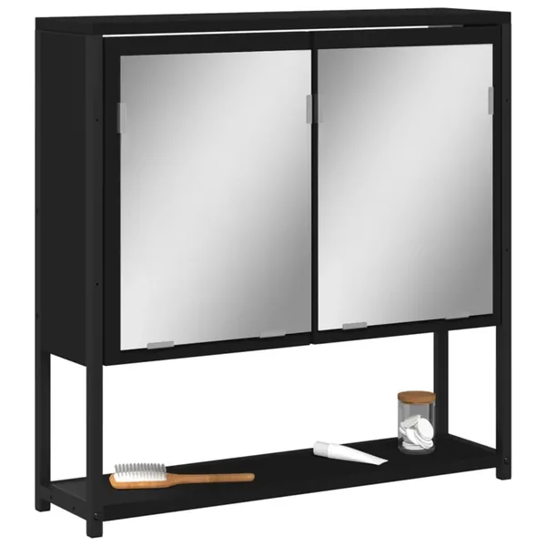Armoire à miroir de salle de bain noir bois d'ingénierie