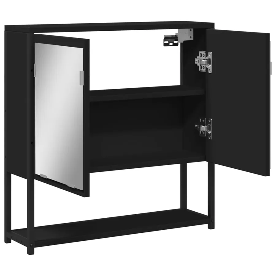 Armoire à miroir de salle de bain noir bois d'ingénierie - 6
