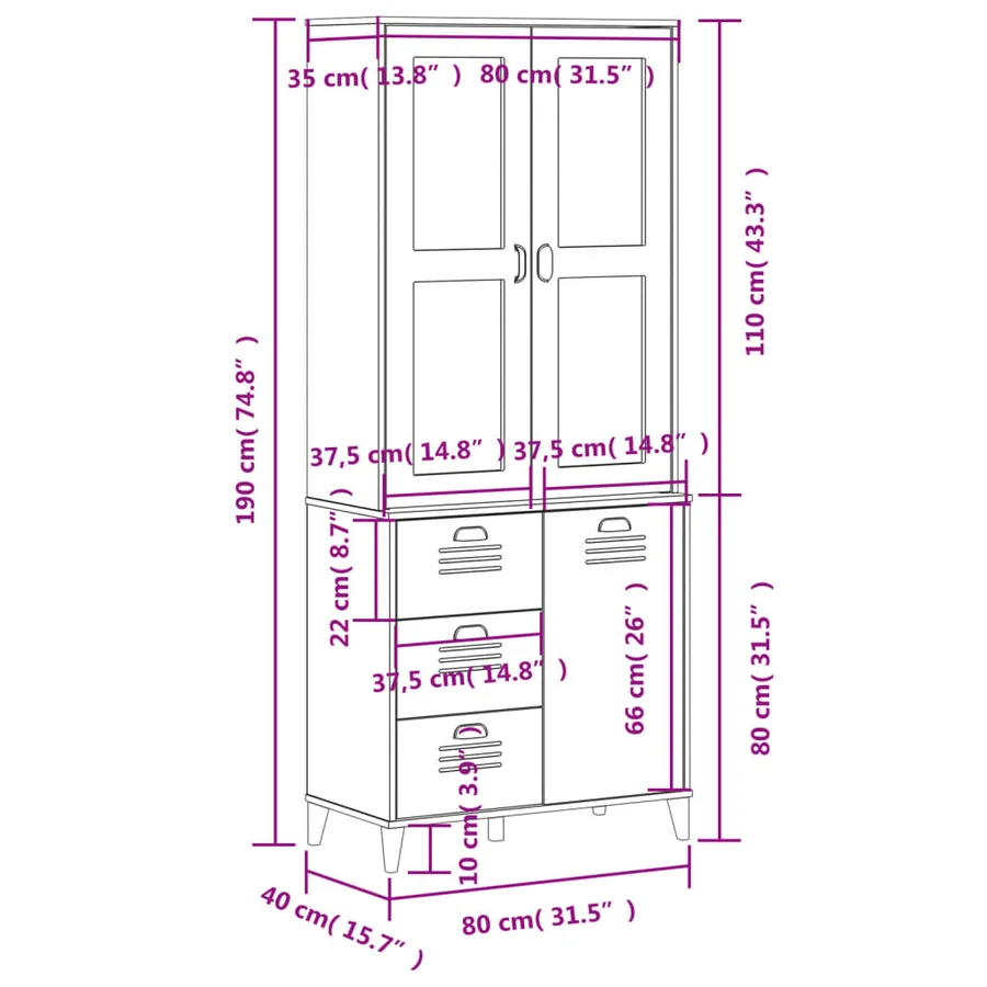 Buffet VIKEN blanc 80x40x190 cm bois massif de pin - 12