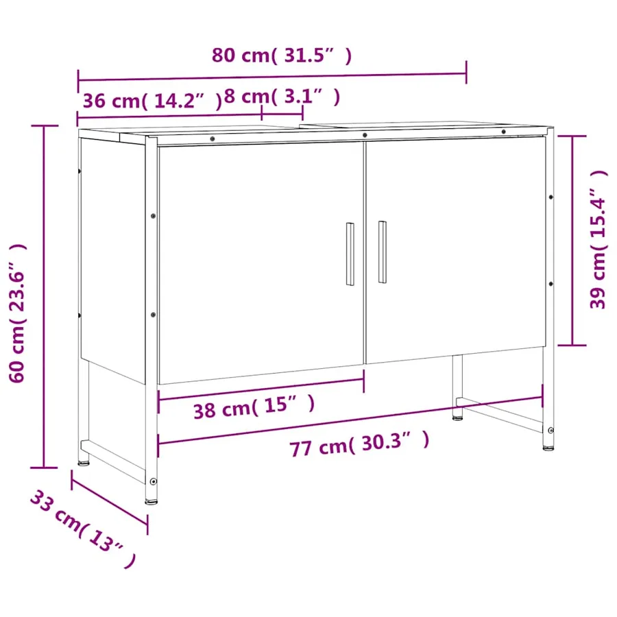 Armoire lavabo de salle de bain noir 80x33x60cm bois ingénierie - 12