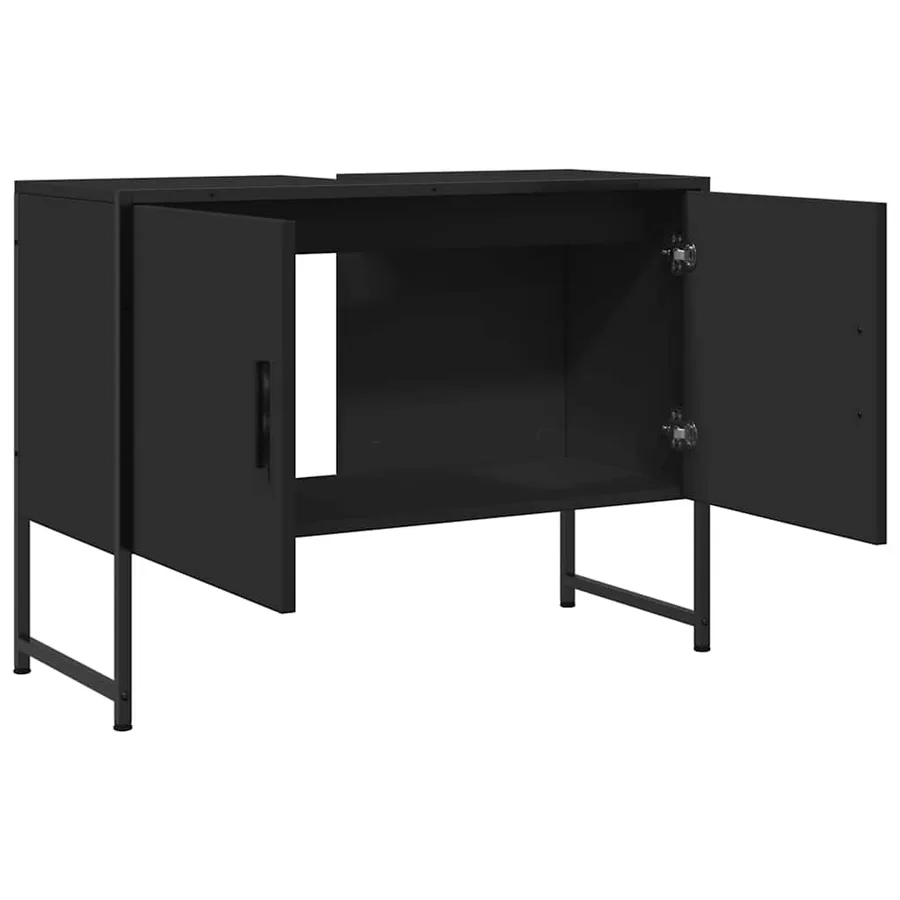 Armoire lavabo de salle de bain noir 80x33x60cm bois ingénierie - 5