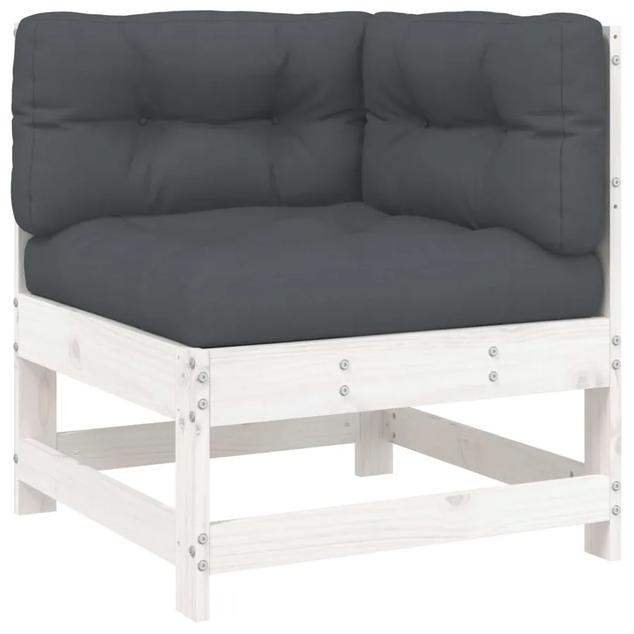 Salon de jardin 7 pcs avec coussins blanc bois massif - 5