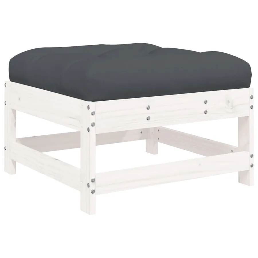Salon de jardin 7 pcs avec coussins blanc bois massif - 6