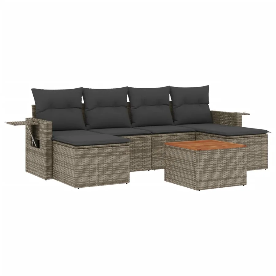 Salon de jardin avec coussins 7 pcs gris résine tressée - 2