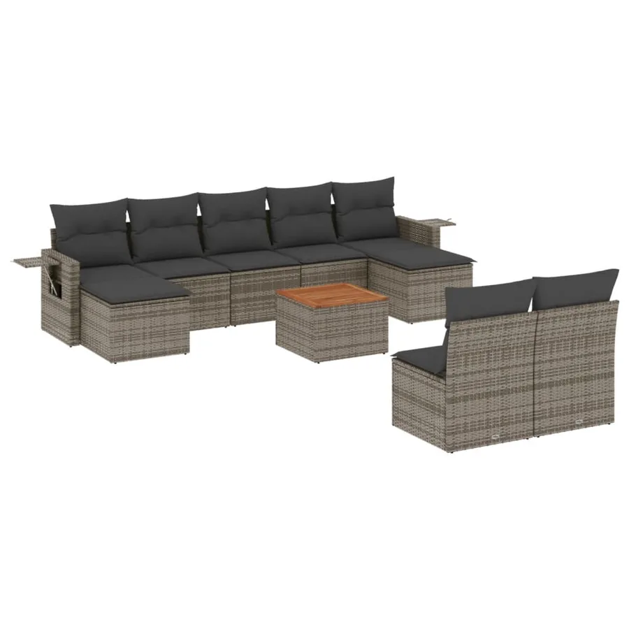 Salon de jardin avec coussins 10 pcs gris résine tressée - 2