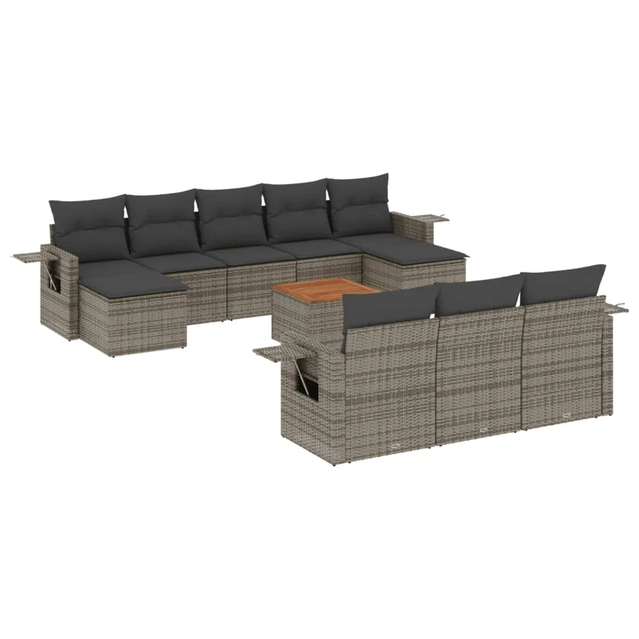 Salon de jardin 11 pcs avec coussins gris résine tressée - 2