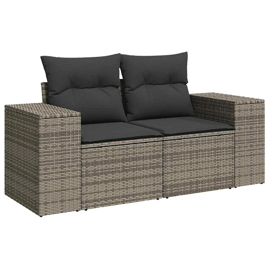 Salon de jardin 6 pcs avec coussins gris résine tressée - 6