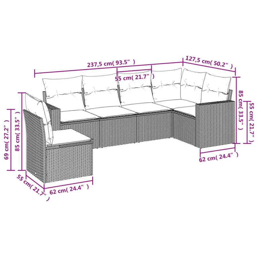 Salon de jardin avec coussins 6 pcs beige résine tressée - 3