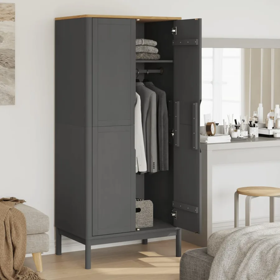Garde-robe FLORO gris 77x53x171 cm bois massif de pin - 3