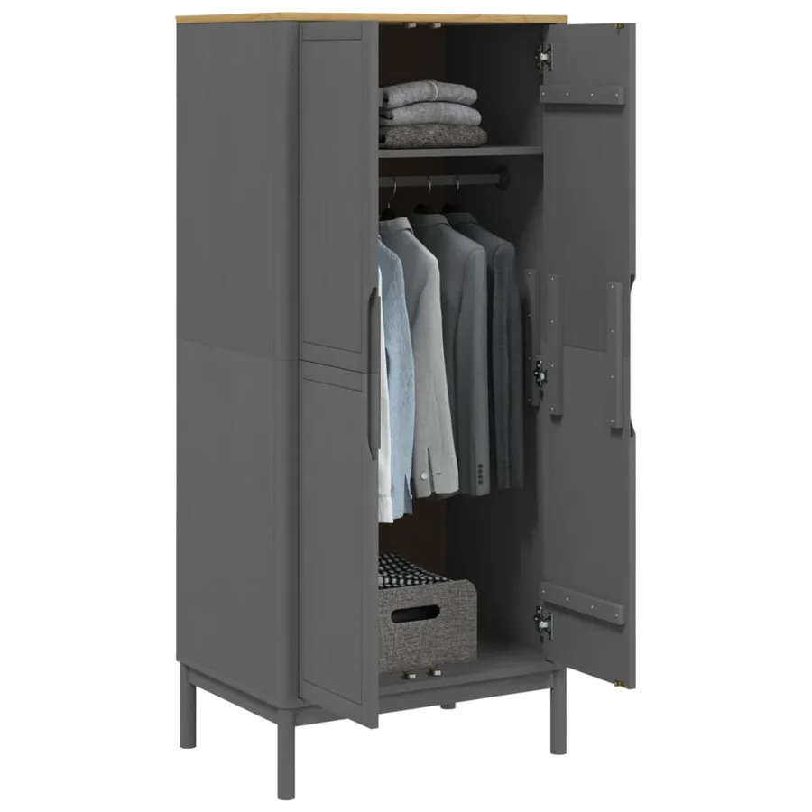 Garde-robe FLORO gris 77x53x171 cm bois massif de pin - 4