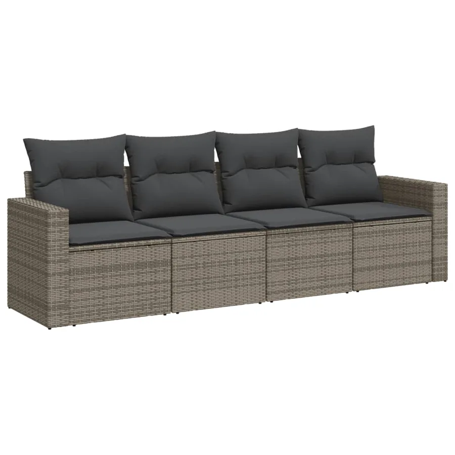 Salon de jardin 4 pcs avec coussins gris résine tressée - 2