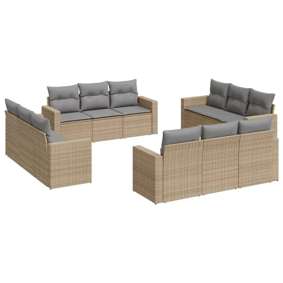 Salon de jardin avec coussins 12 pcs beige résine tressée - 2
