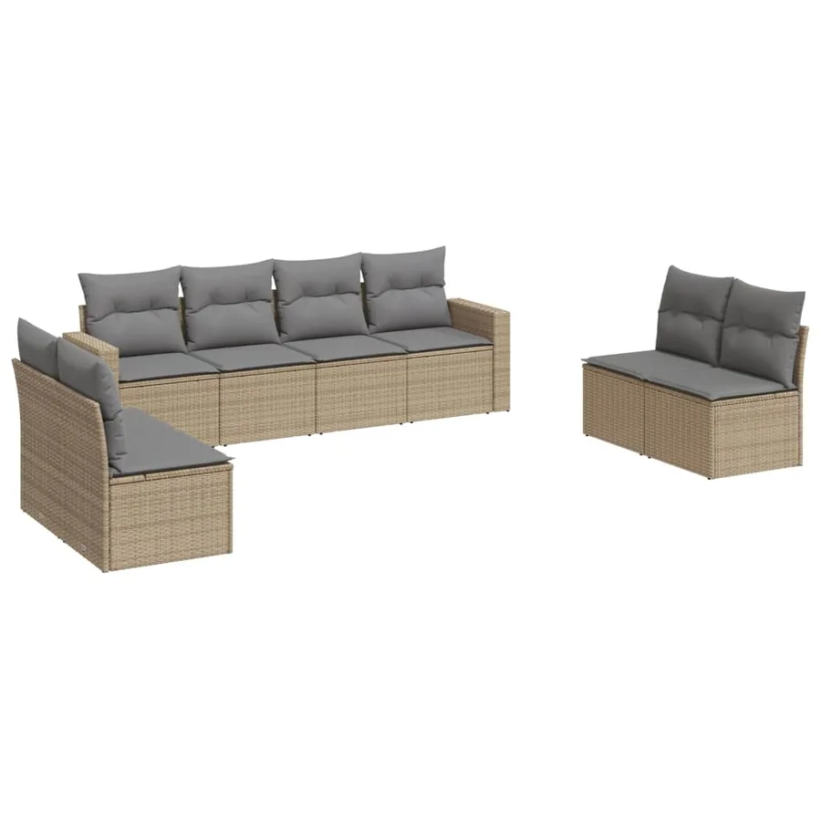 Salon de jardin avec coussins 8 pcs beige résine tressée - 2