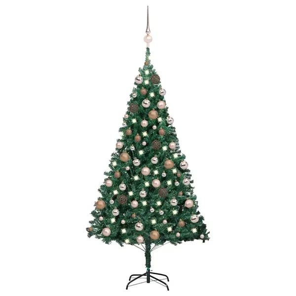 Arbre de Noël artificiel pré-éclairé et boules vert 180 cm PVC