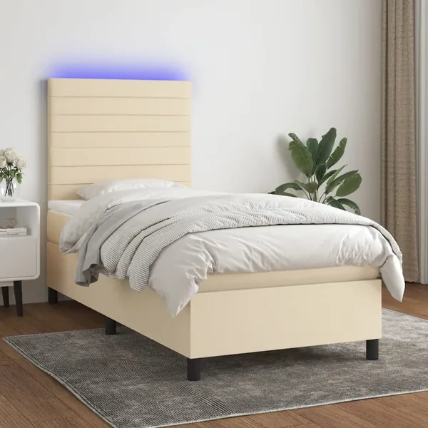 Sommier à lattes de lit et matelas et LED Crème 80x200 cm Tissu