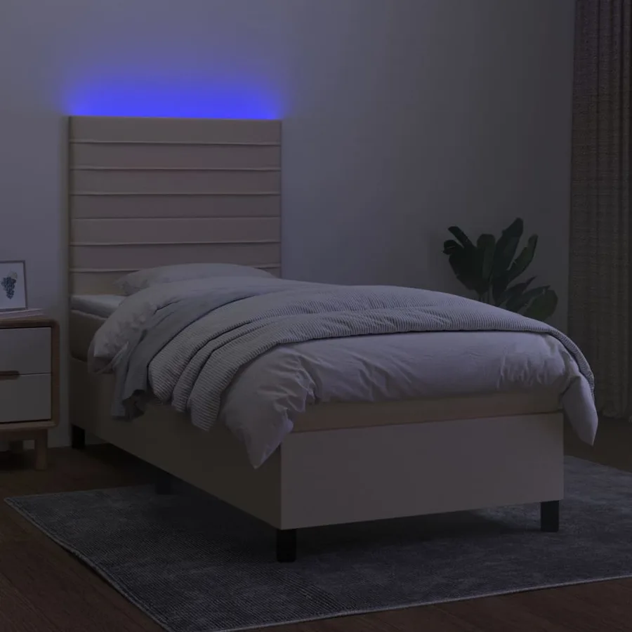 Sommier à lattes de lit et matelas et LED Crème 80x200 cm Tissu - 4