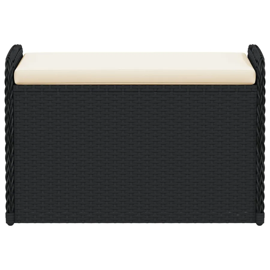 Banc de rangement avec coussin noir 80x51x52 cm résine tressée - 4