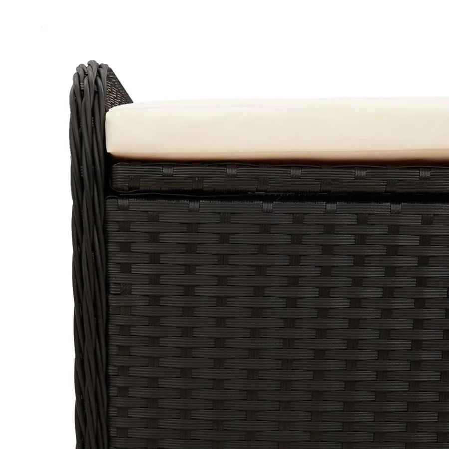 Banc de rangement avec coussin noir 80x51x52 cm résine tressée - 9
