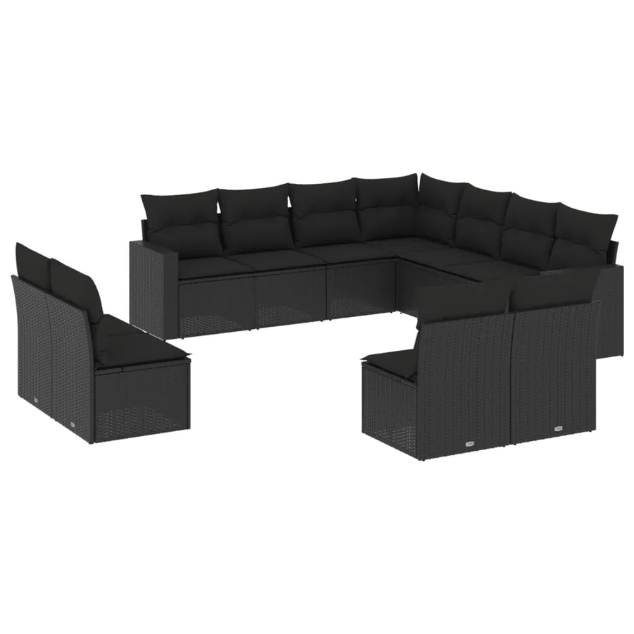Salon de jardin 11 pcs avec coussins noir résine tressée - 2